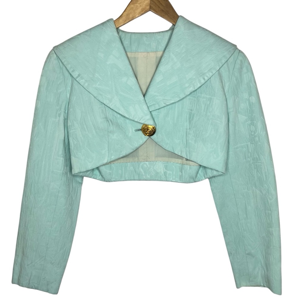 Vintage Turquoise Crop Blazer Gold Button Size S